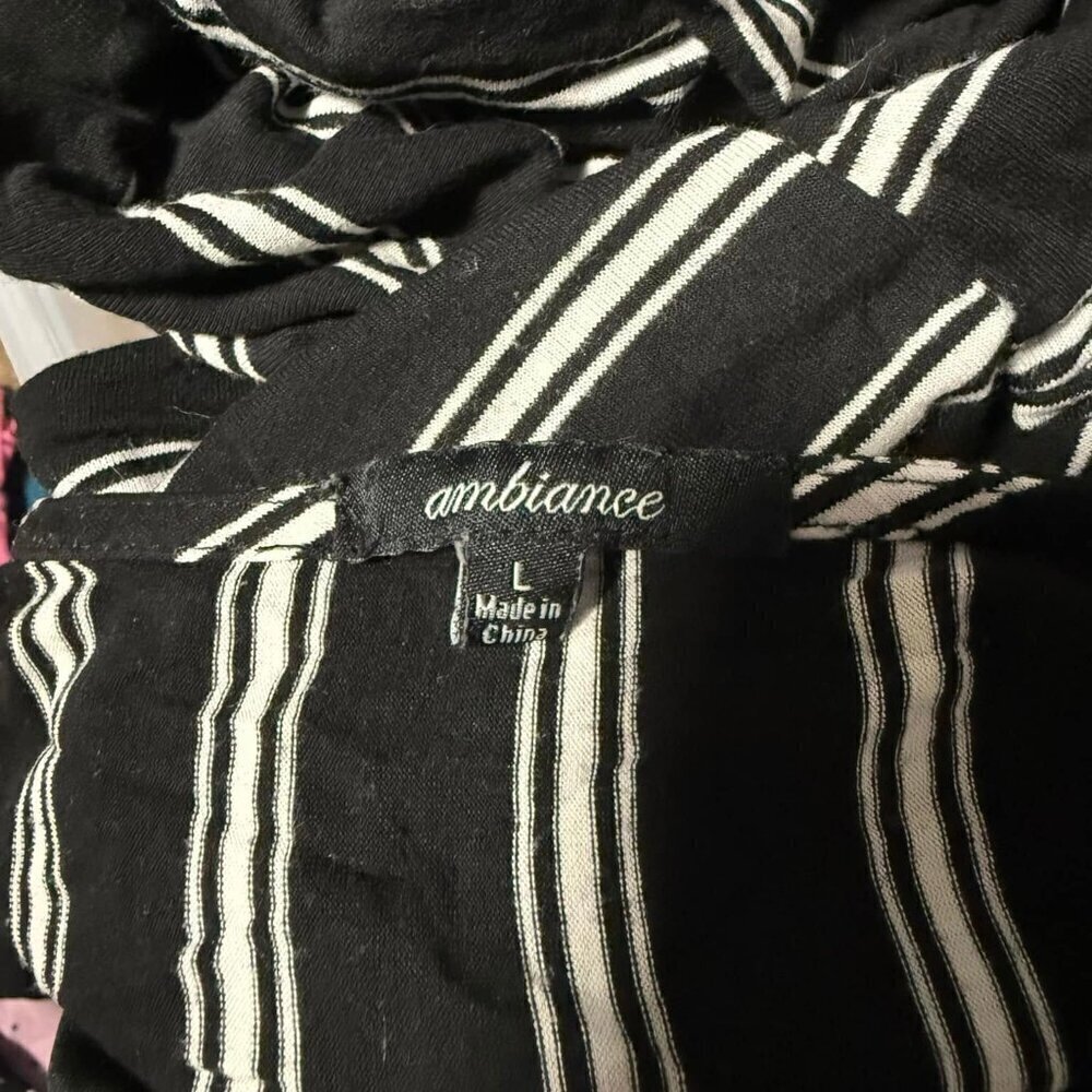 Ambiance Black & White Stripe Spaghetti Strap Long Pant Jumpsuit Romper sz Lrg - Picture 5 of 8